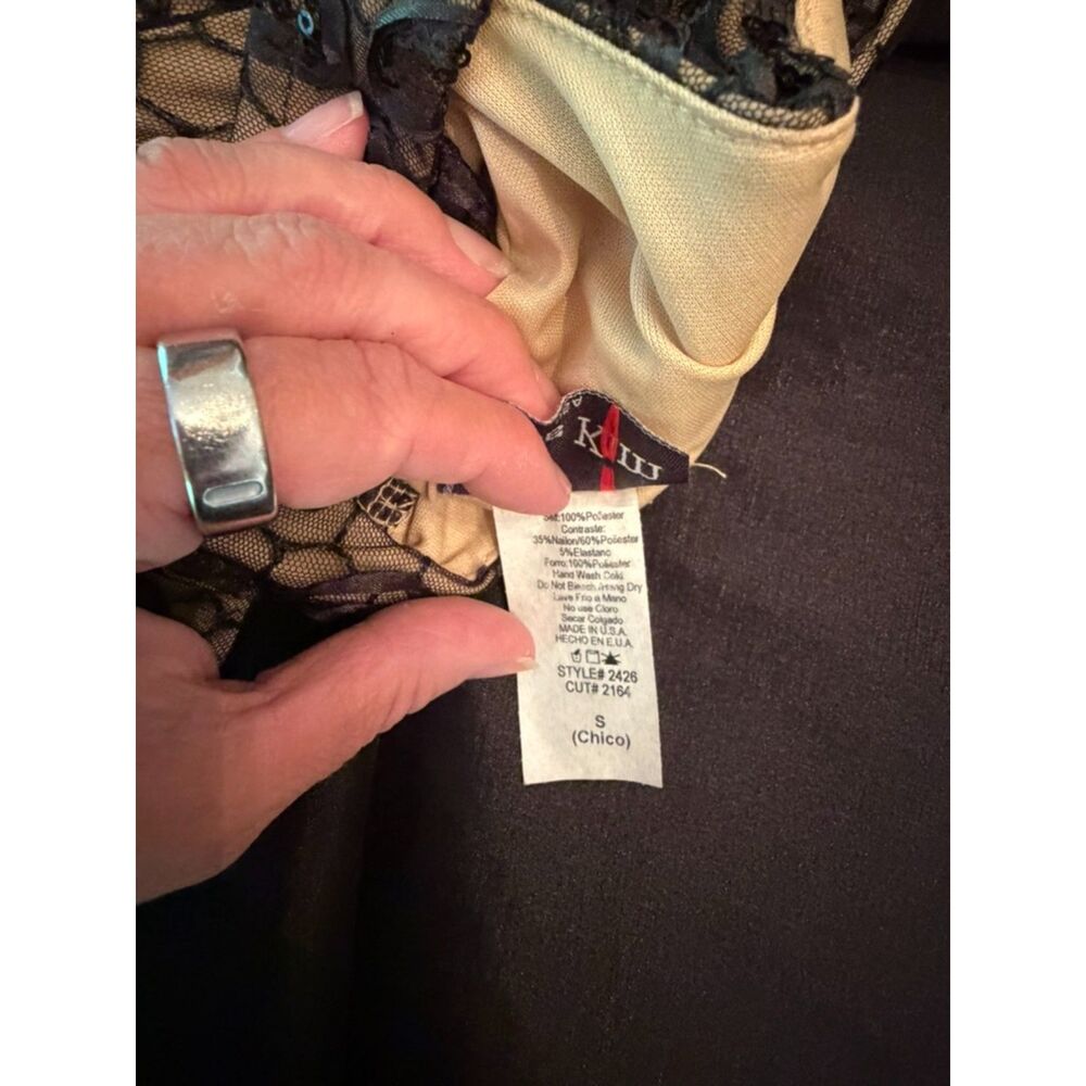 Miss Kim USA Black Lace Sequin Halter Fit & Flare Cocktail Dress Small - Picture 5 of 11